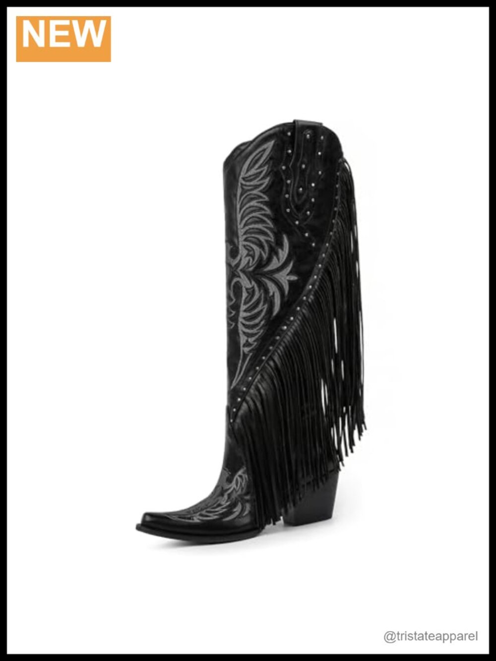 Knee High Cowgirl Western Boots Embroidered Studded Faux Leather Chunky Heel